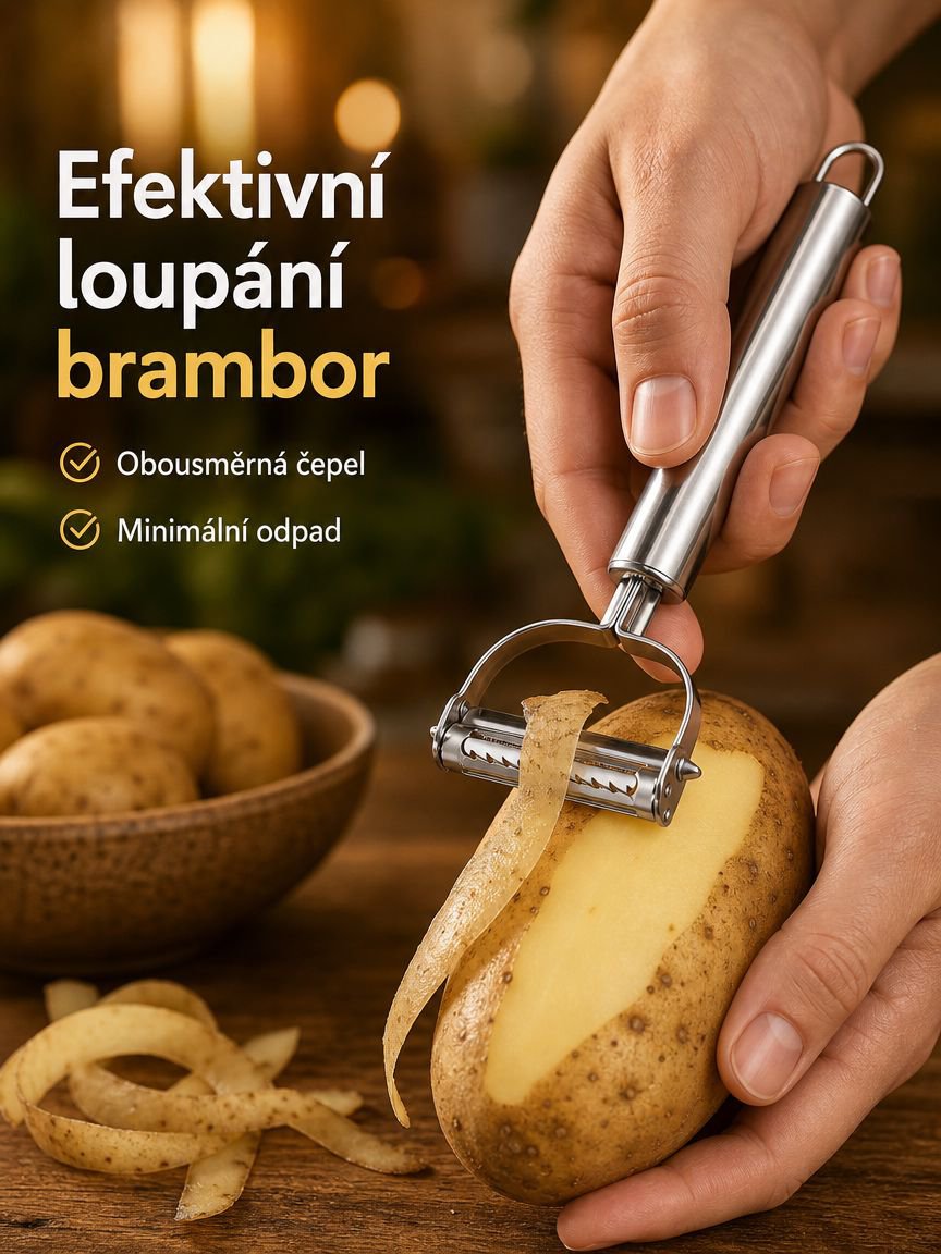 Multifunkční nerezový kuchyňský škrabák s motivem úsměvu