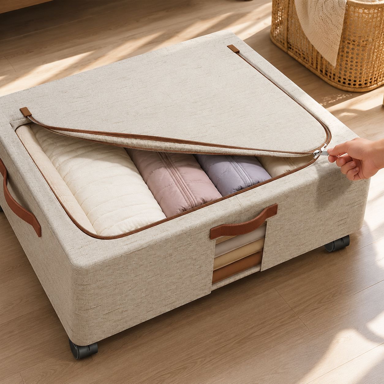 Spacious storage bin with secure lid for dust protection