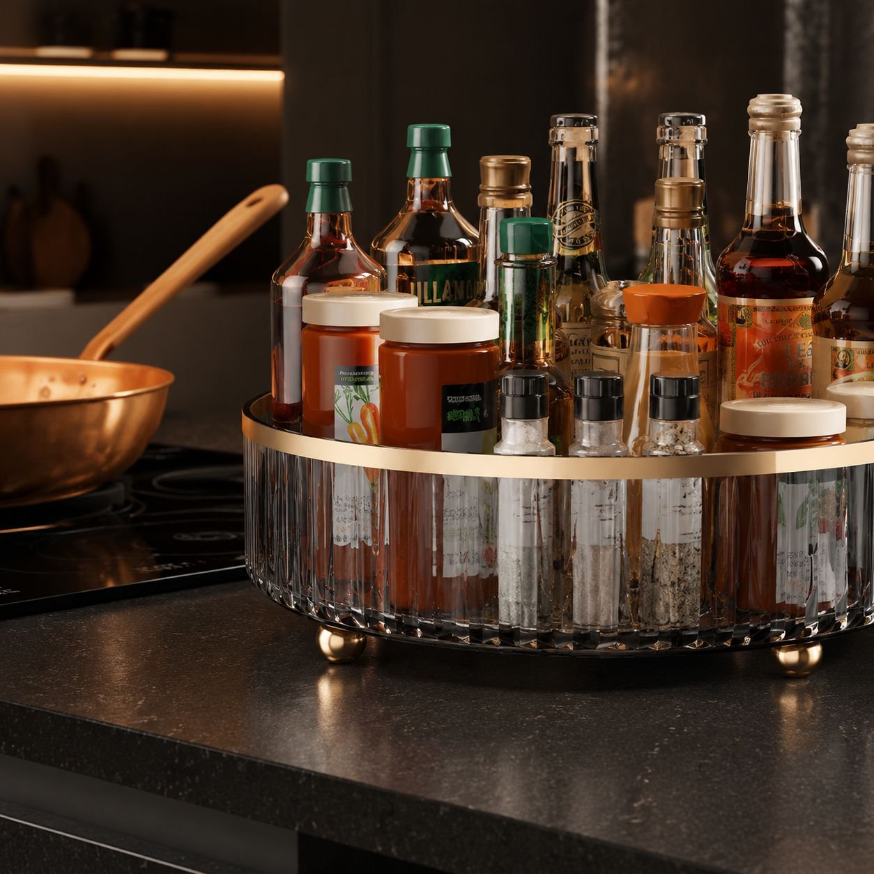 Estantería giratoria multinivel para cocina moderna y minimalista