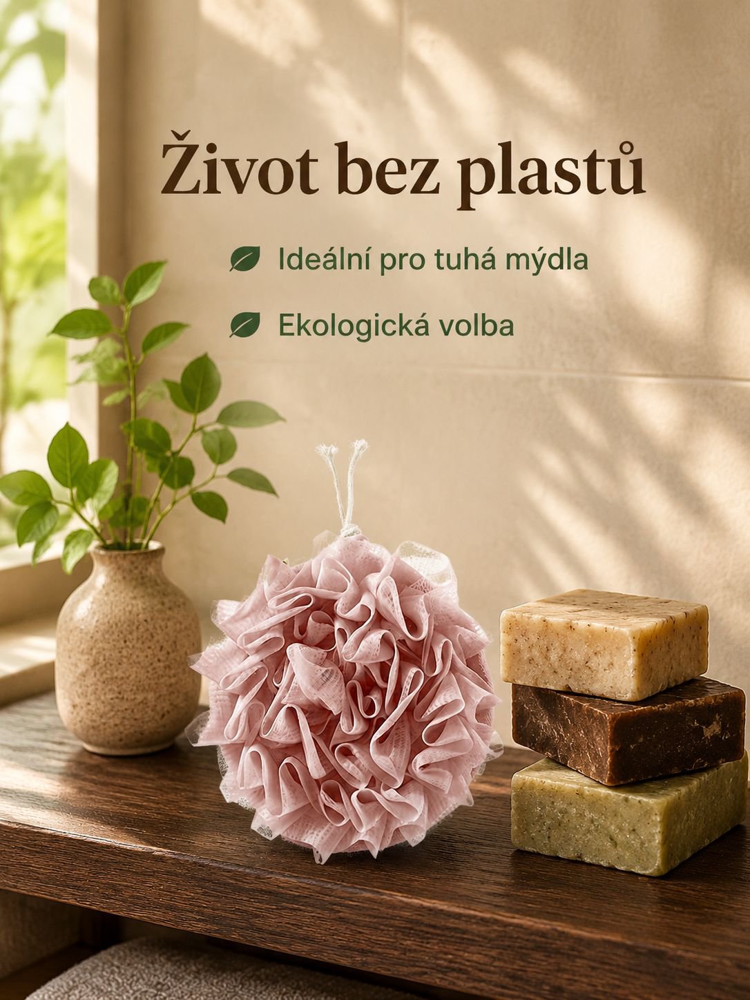Síťka na výrobu bohaté pěny do koupele s provázkem
