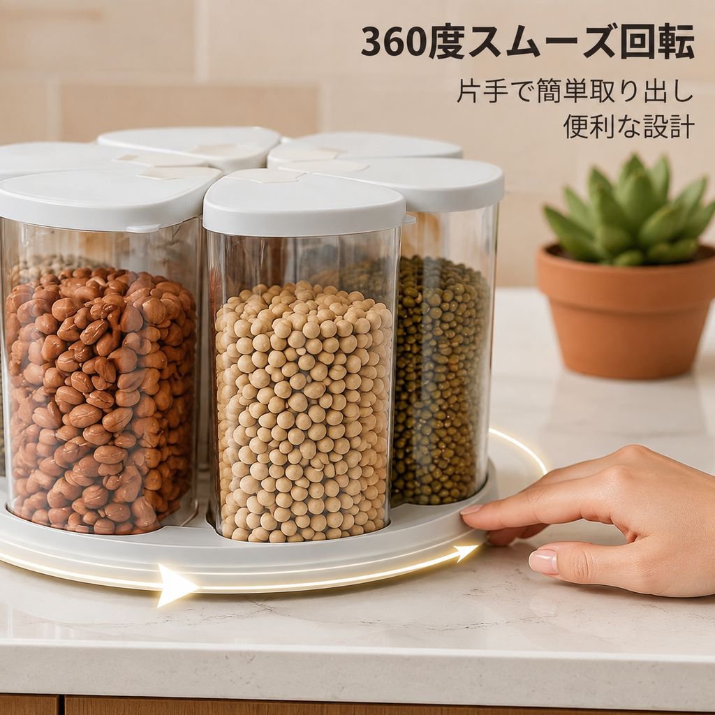密閉容器回転式雑穀収納ボックス便利グッズ
