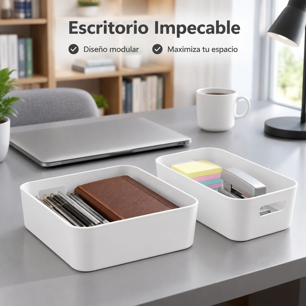 Caja organizadora de escritorio rectangular