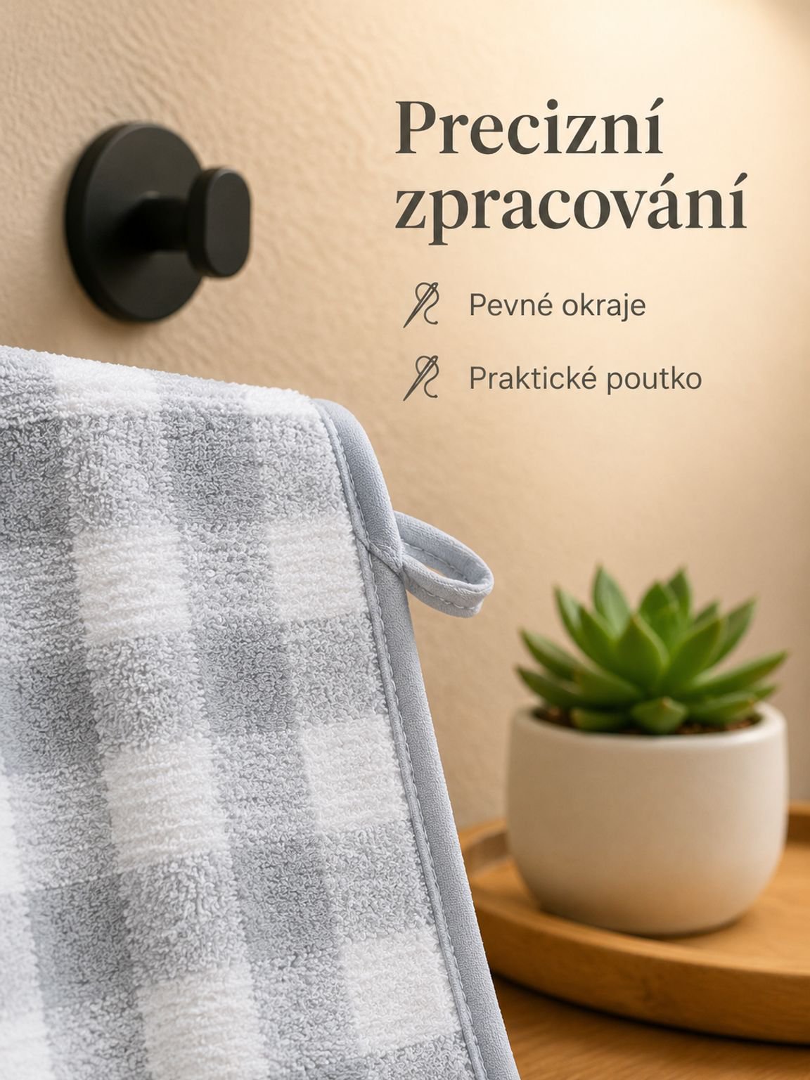 Silný japonský ručník z korálového flísu s kostičkovým vzorem
