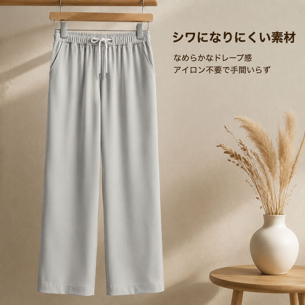 夏用メンズアイスシルクストレートパンツ、ルーズな九分丈パンツ、学生用無地ワイドパンツ