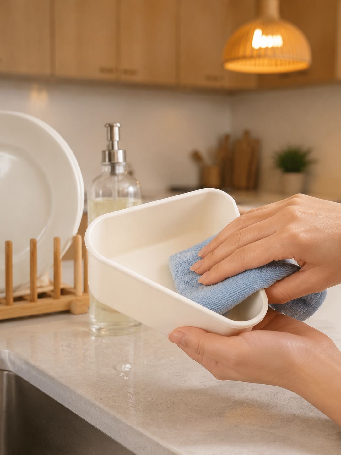 Compact hanging drain basket for everyday kitchen cleanup