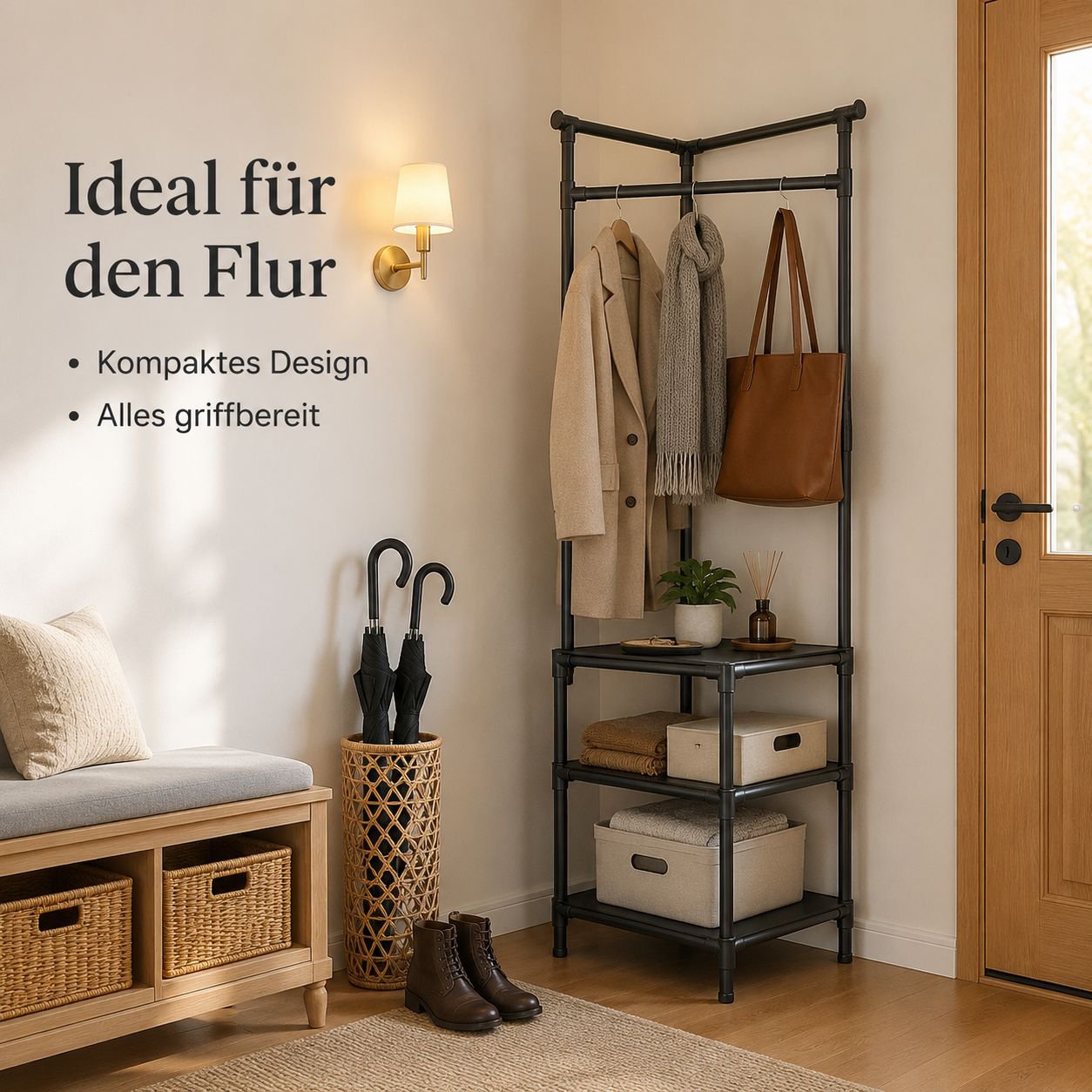 Freistehender, multifunktionaler Kleiderständer für Zuhause