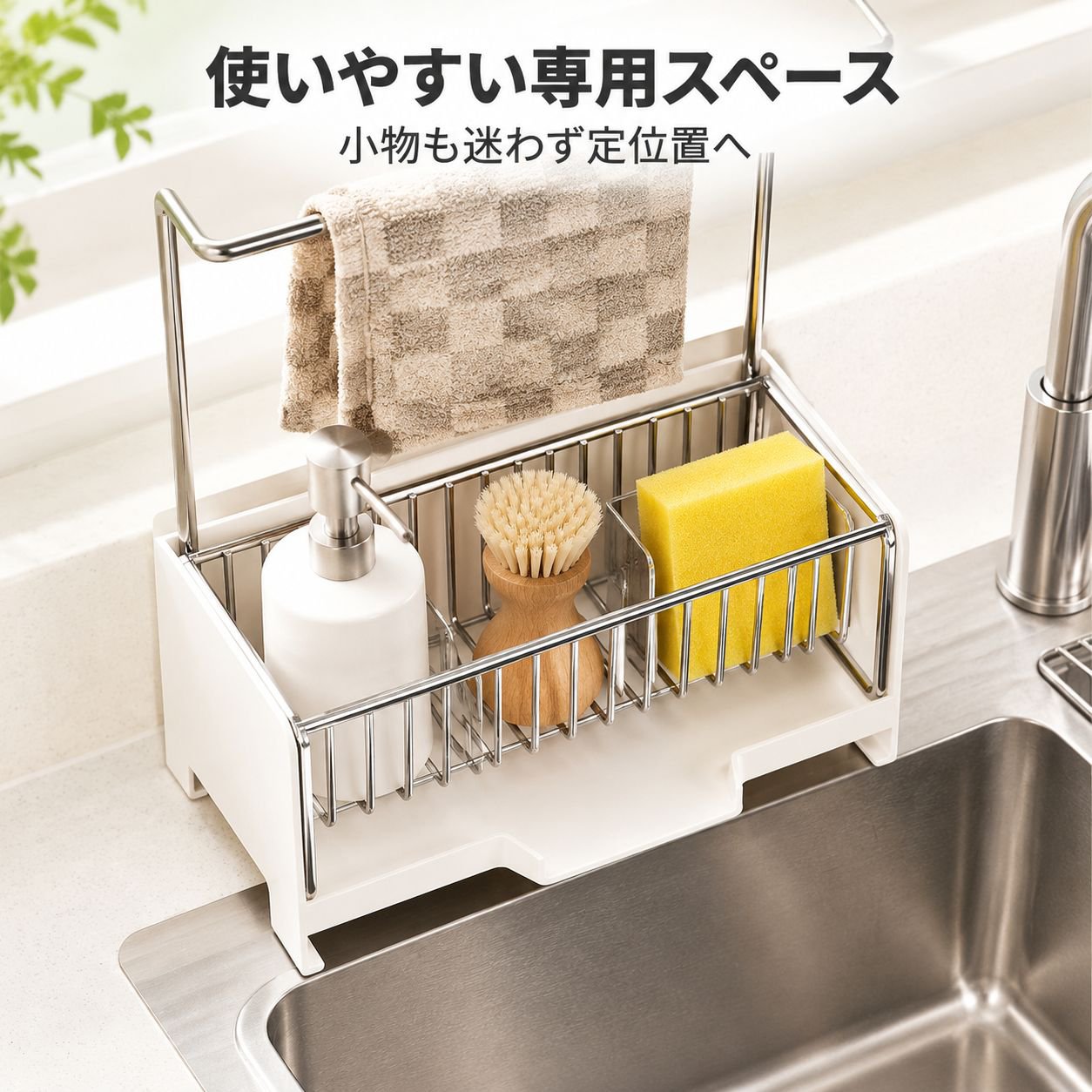 キッチンステンレスふきん水切り・スポンジ収納ラック 多機能整理ラック