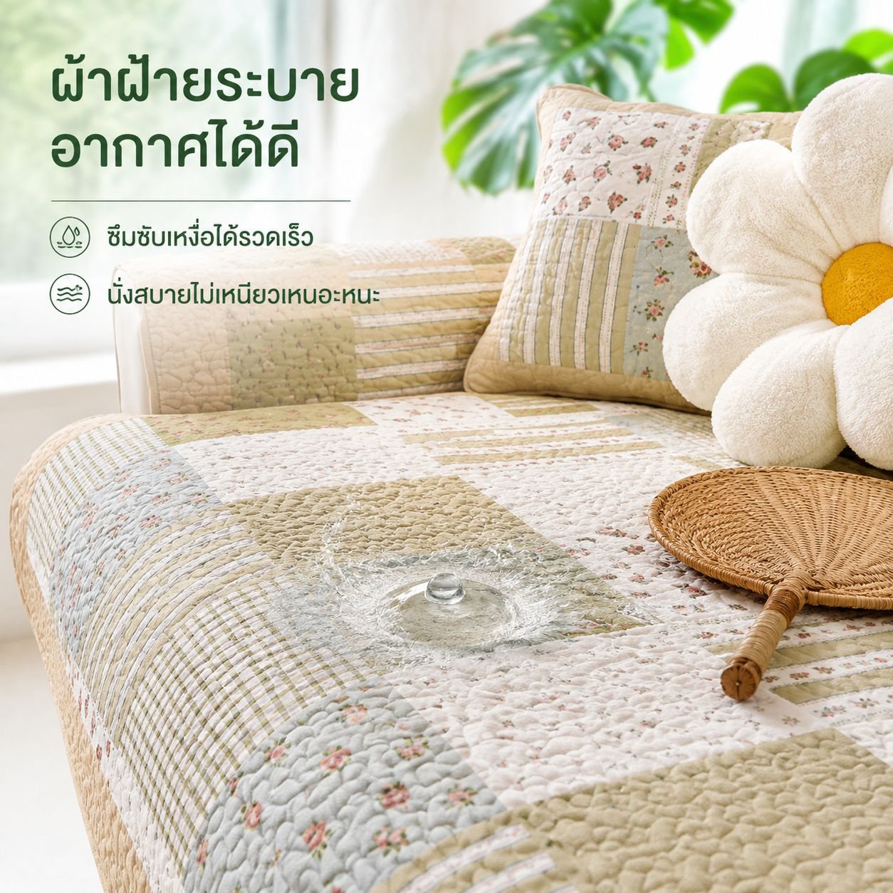ผ้ารองโซฟาผ้าฝ้ายลายชนบท ใช้ได้ทุกฤดู