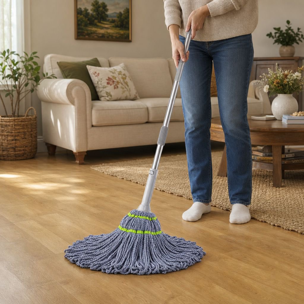 Hangable water-absorbing mop set with bucket for floor cleaning