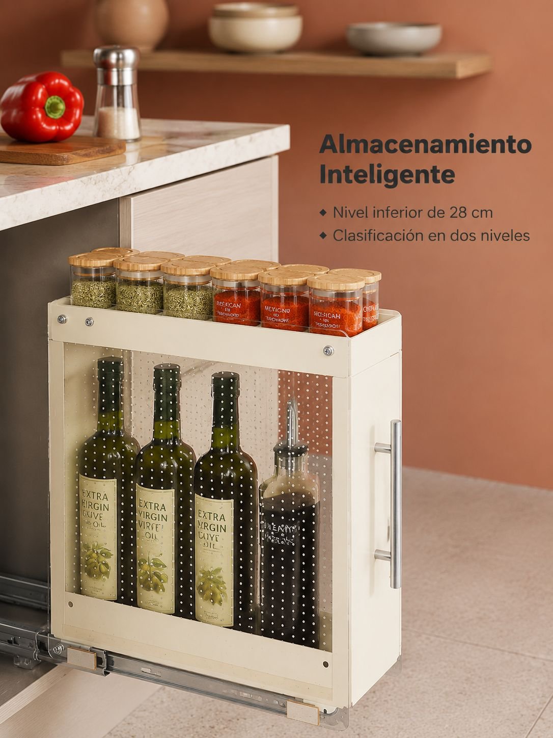 Estante de especias extraíble para cocina, estante de almacenamiento de pared
