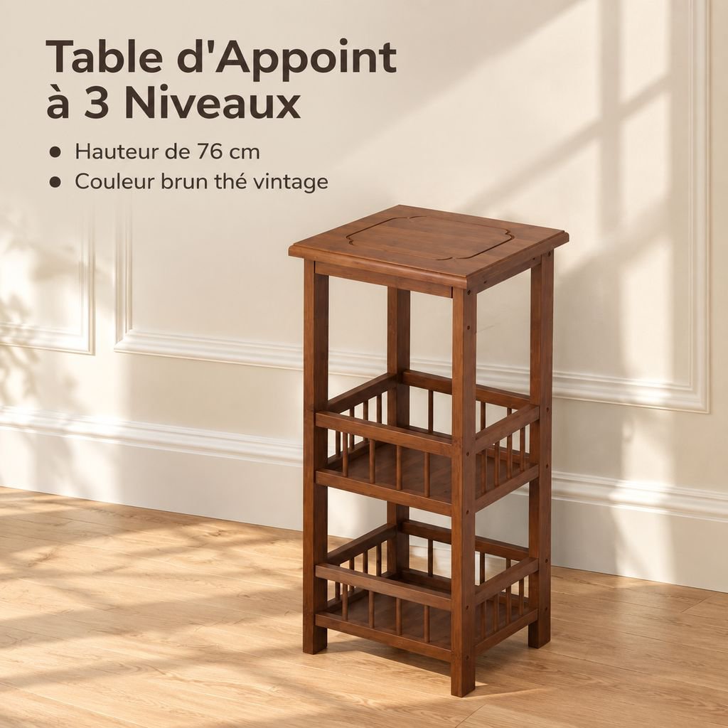 Meuble à Thé Bout de Canapé Salon Petite Table Basse Étagère de Rangement