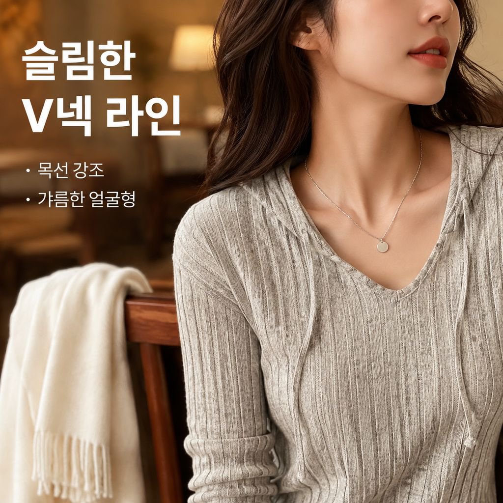 여성용 빅사이즈 베이직 컬러 브이넥 후드 긴팔 티셔츠