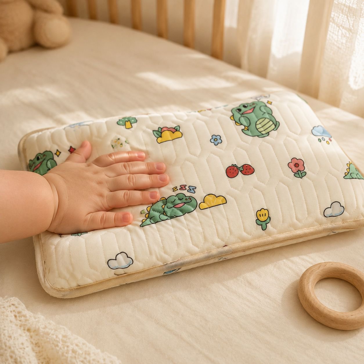 Natural latex baby pillow with cute floral pattern