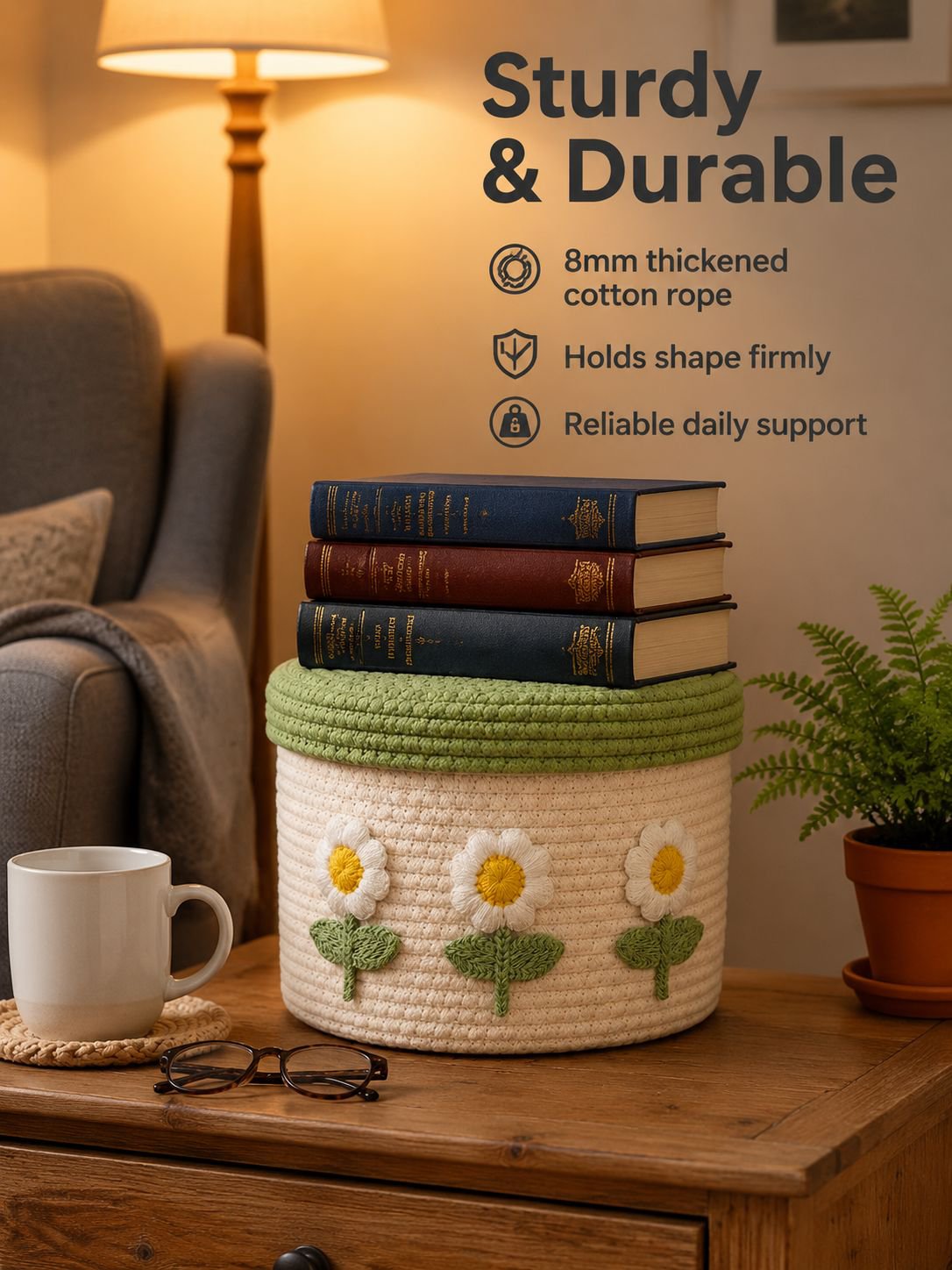 Lidded Cotton Woven Storage Basket