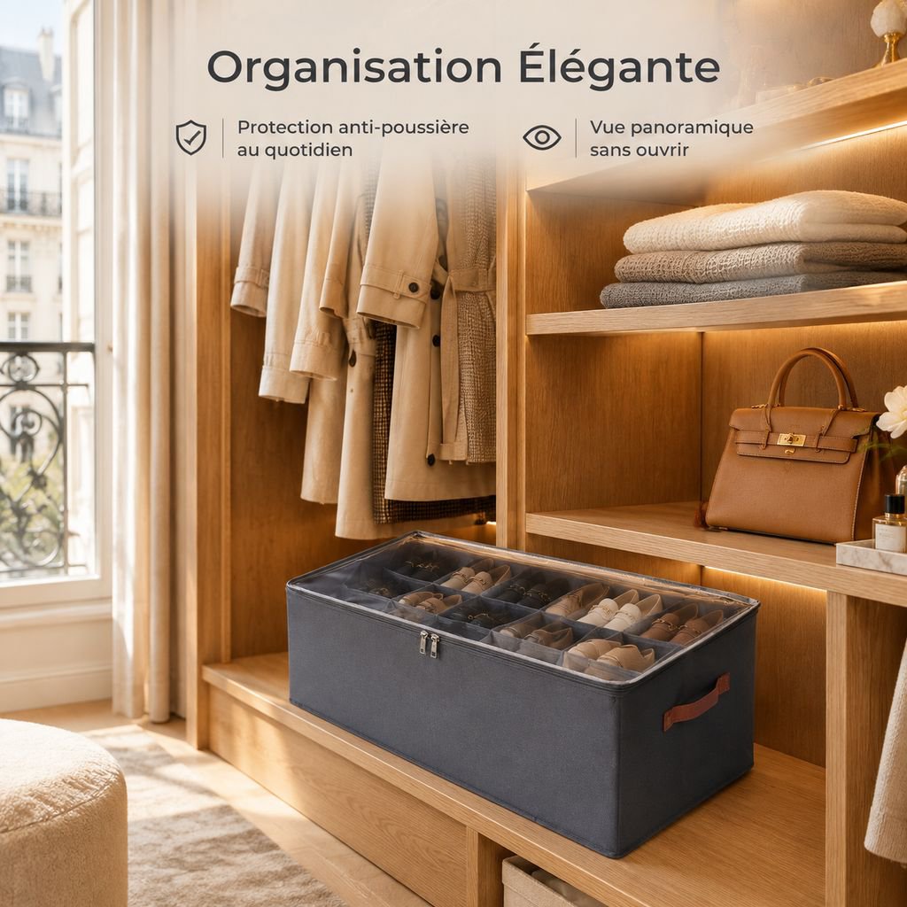 Boîte à Chaussures Pliable avec Couvercle Transparent Rangement Compartimenté
