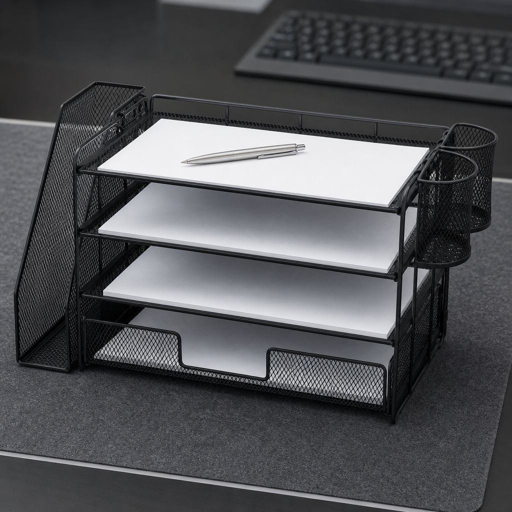 Document organizer rack with four spacious tiers