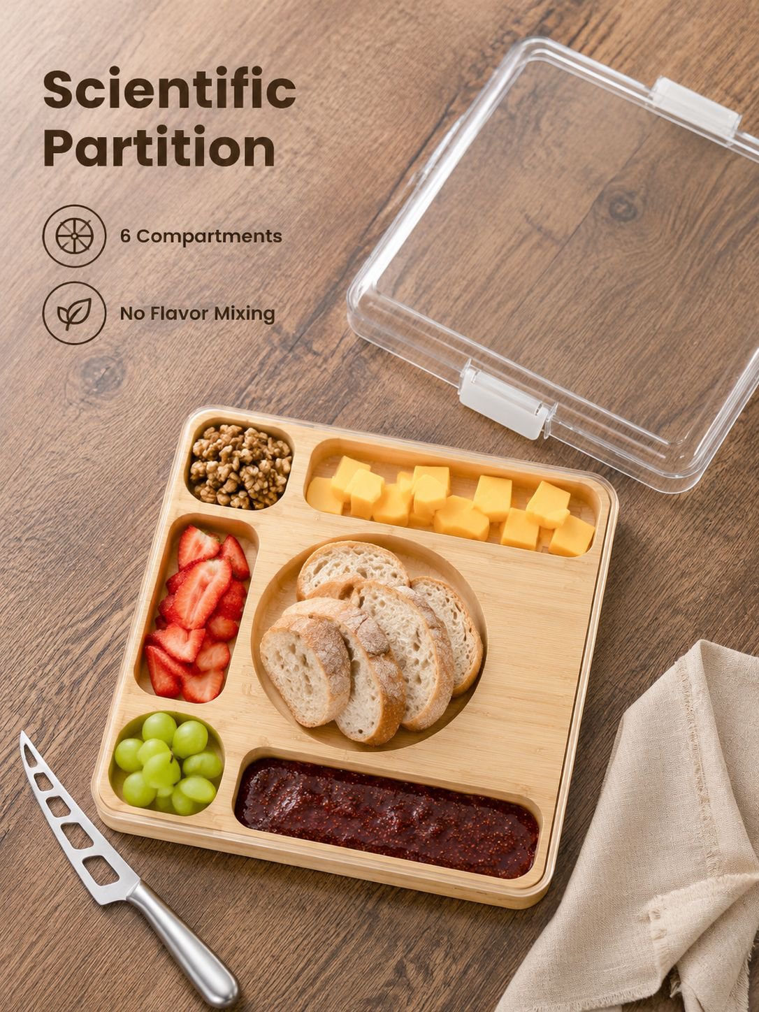 Bamboo divided cooked food tray
