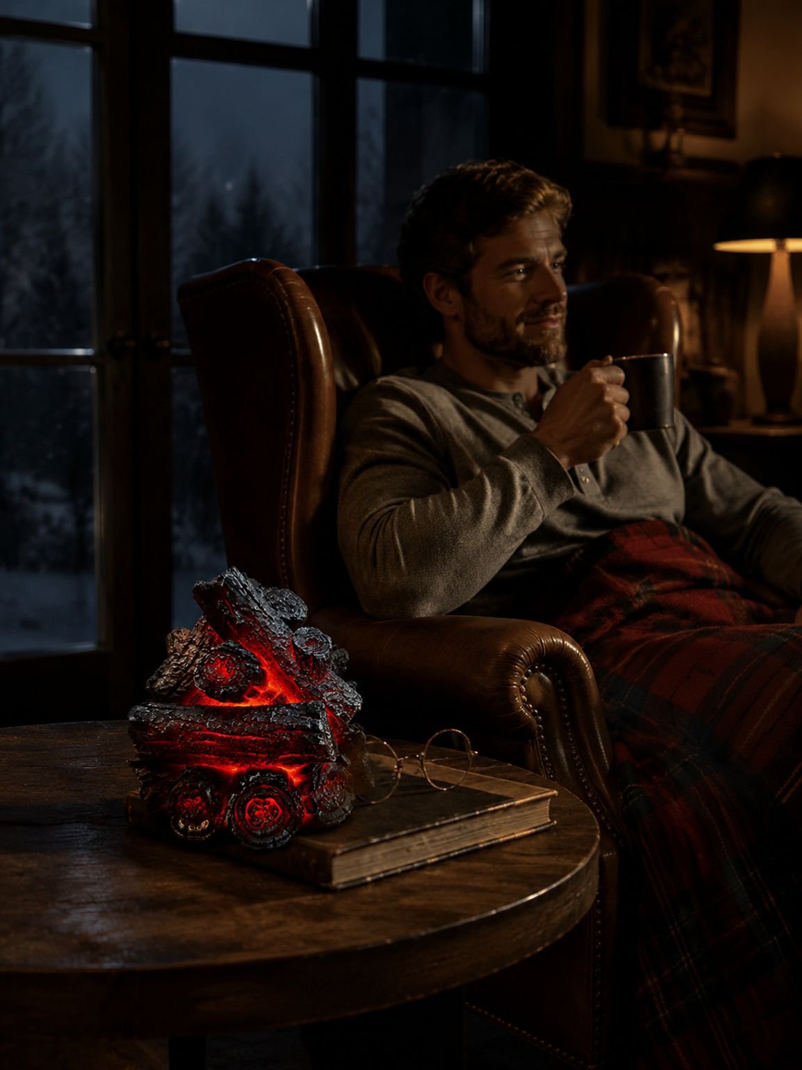 Resin Simulated Charcoal LED Flame Ambient Light, Modern Minimalist Battery-Powered Charcoal Pile, C