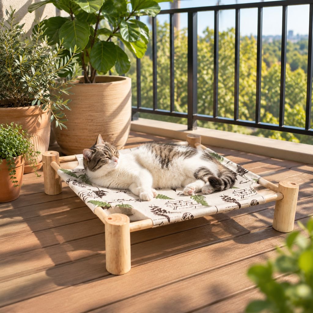 Estructura de madera de la cama de camping para mascotas