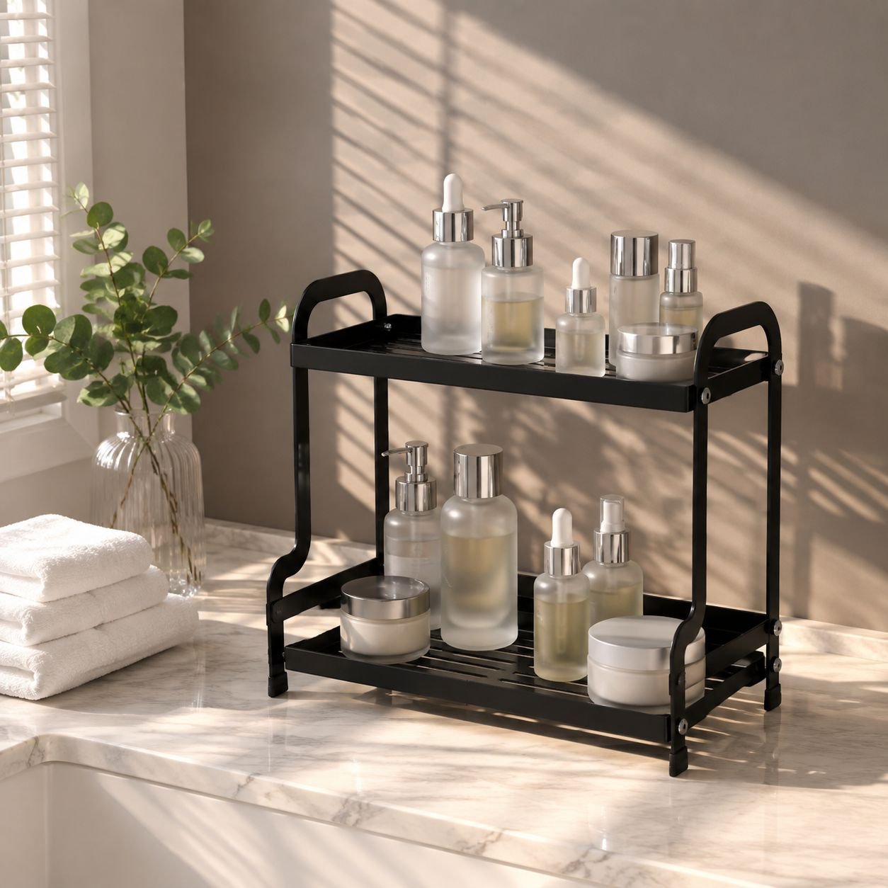 Stylish double-layer rack for bathroom accessories