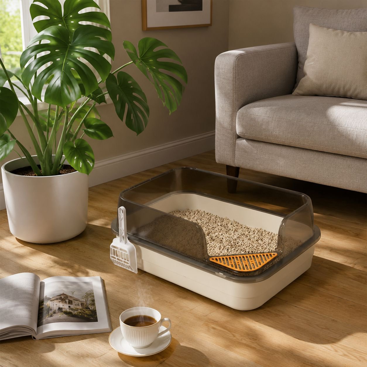 Extra Large Semi-Enclosed Splash-Proof Cat Sand Box