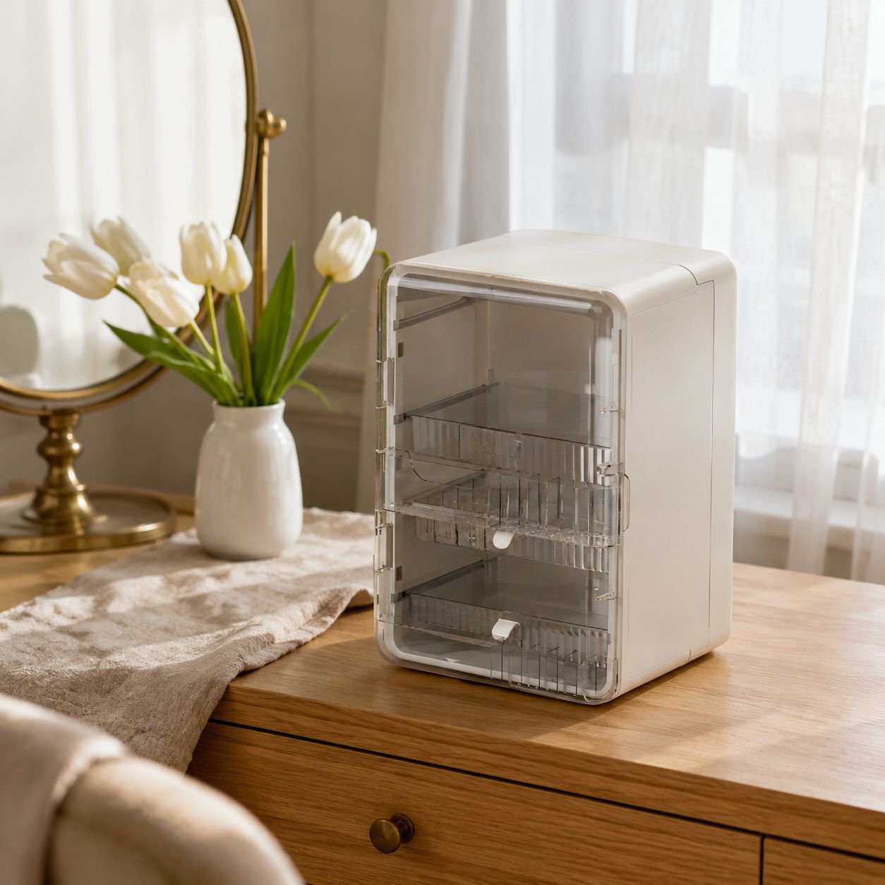 Luxury Foldable Makeup Organizer Large Capacity Dustproof Storage Box
