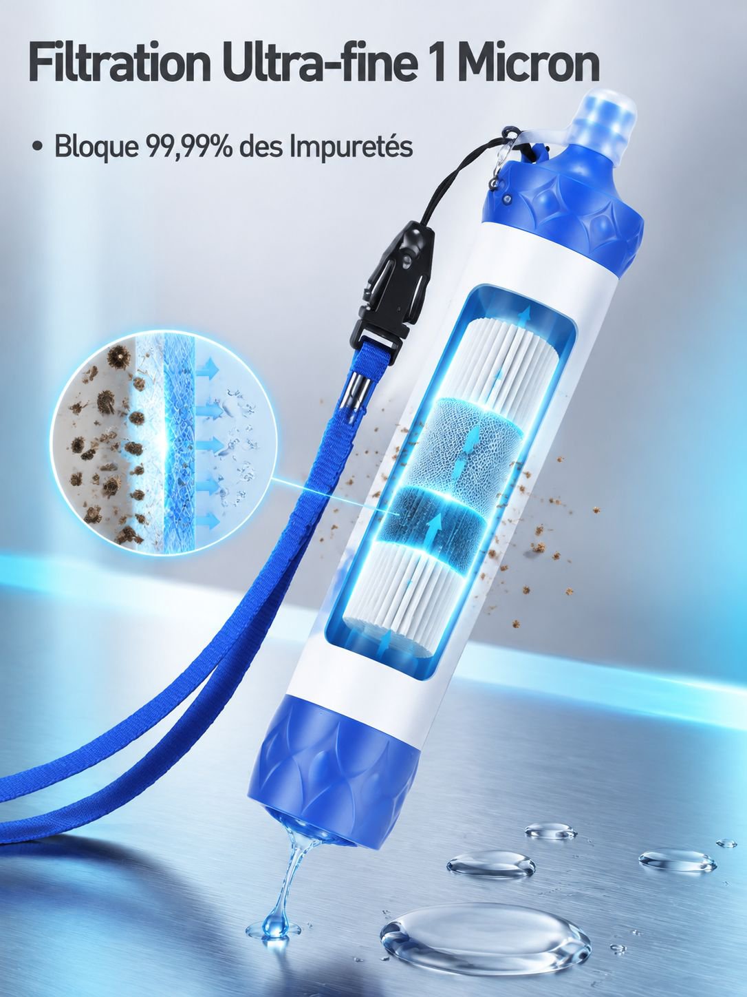 Filtre à eau d’urgence compact pour les activités en plein air