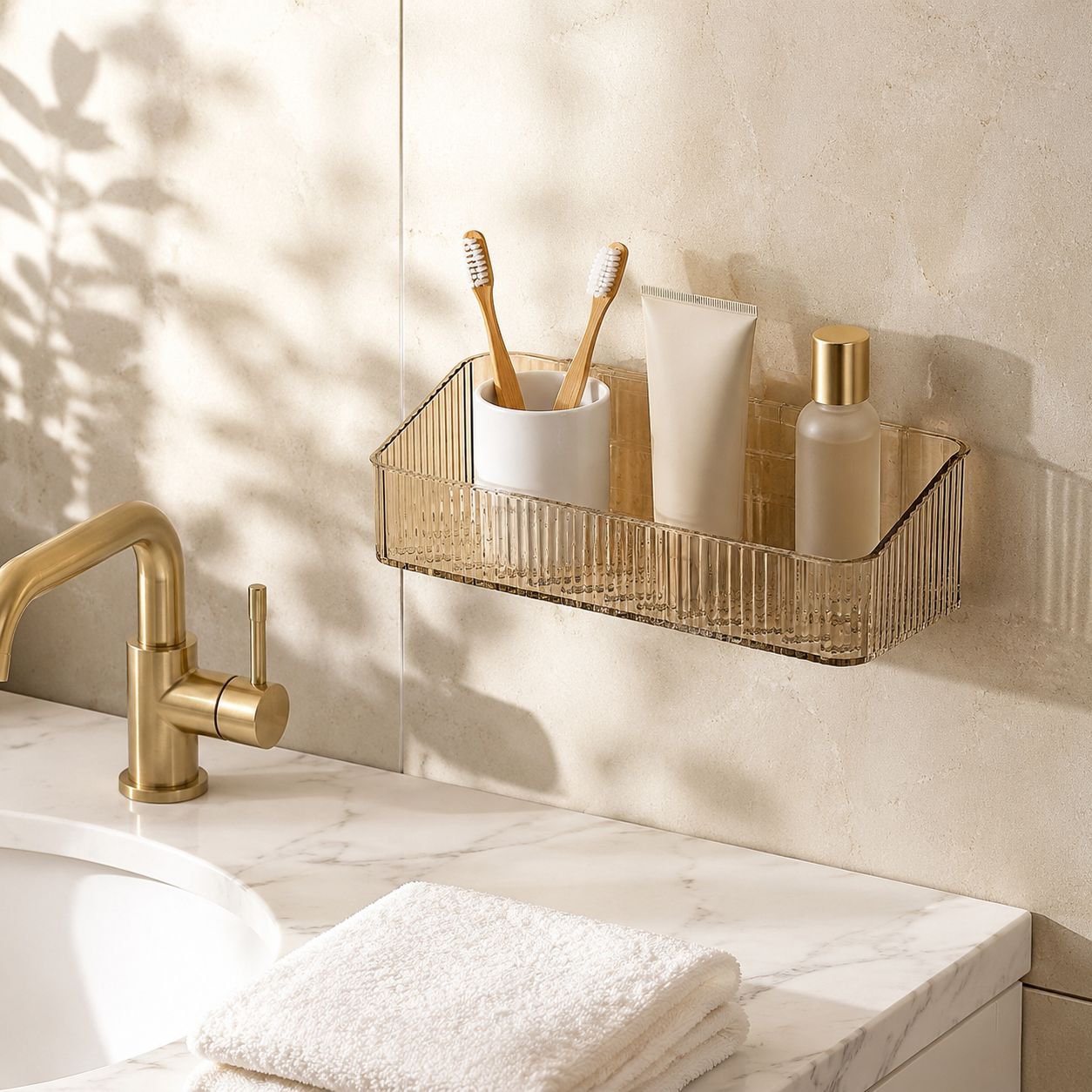 Waterproof bathroom caddy preventing water buildup