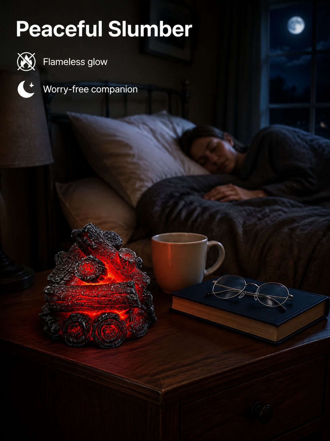 Modern Minimalist Style Resin Charcoal LED Ambient Lamp, Battery Powered, C Type