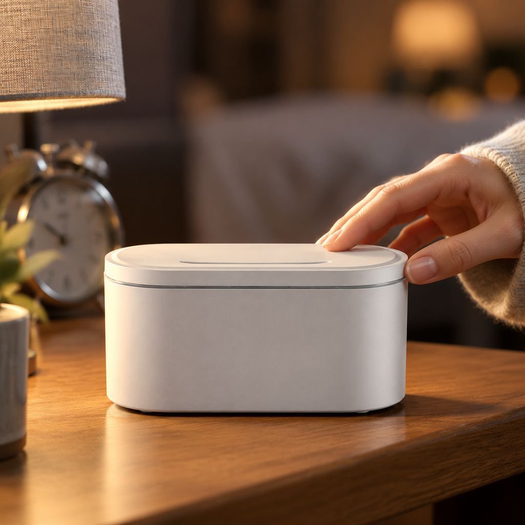 Essential oil diffuser releasing mist and ambient light