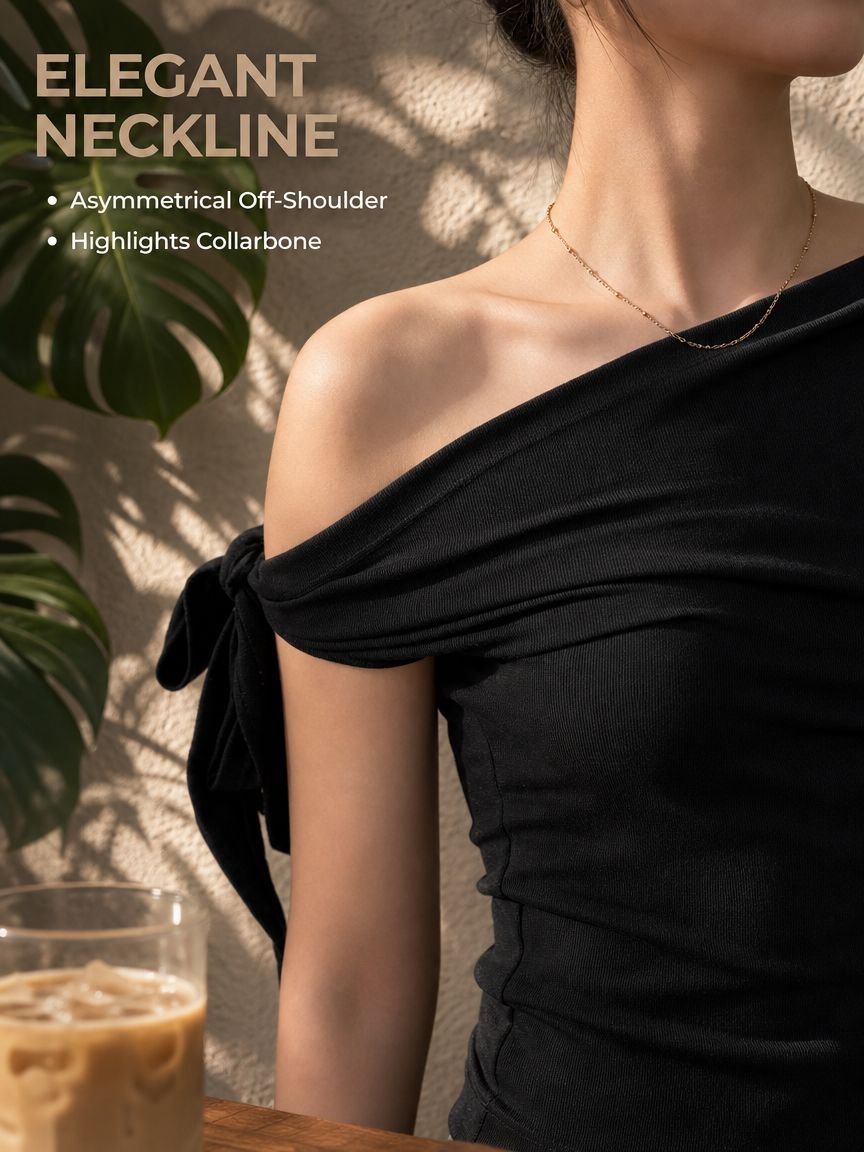 Off-Shoulder Design Solid Color Short Sleeve T-shirt for Women