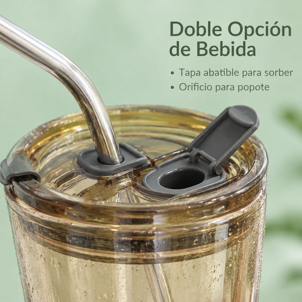 Vaso de Vidrio Aurora Boreal con Tapa y Pajita para Té y Agua