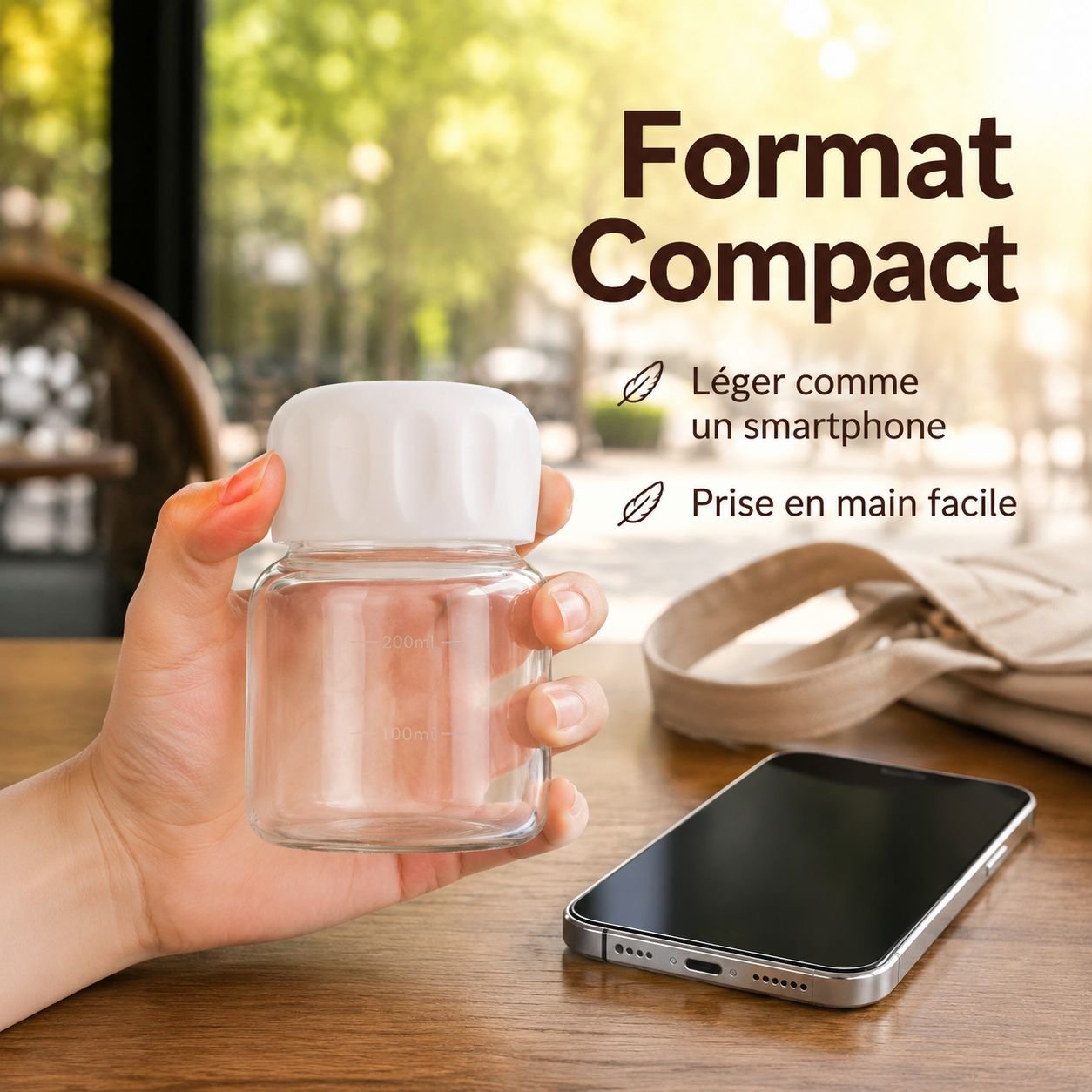 Tasse en verre borosilicate portable et shaker