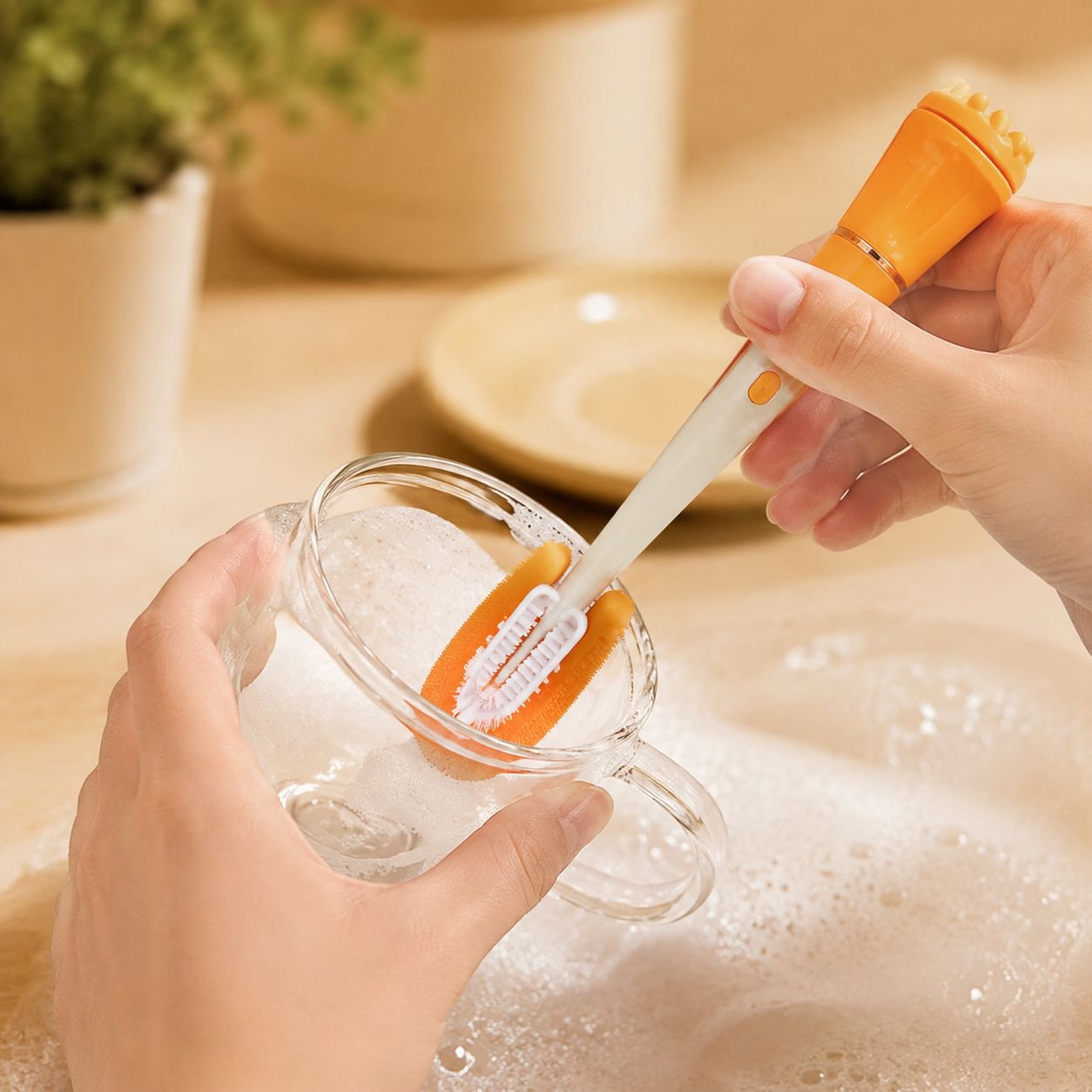 3-in-1 Long Handle Cup Brush for All-Around Cleaning
