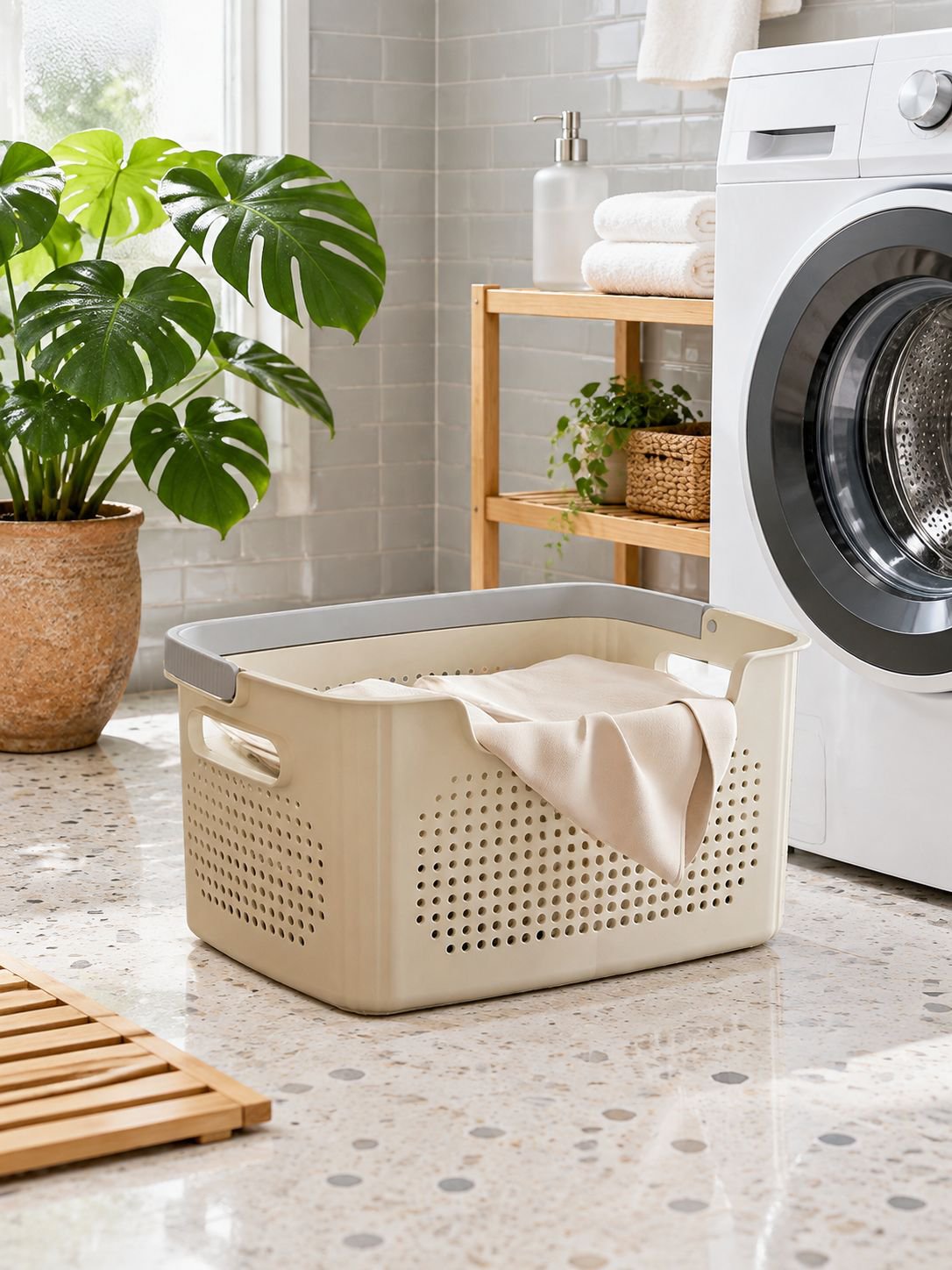 Panier à linge en plastique respirant pour usage domestique