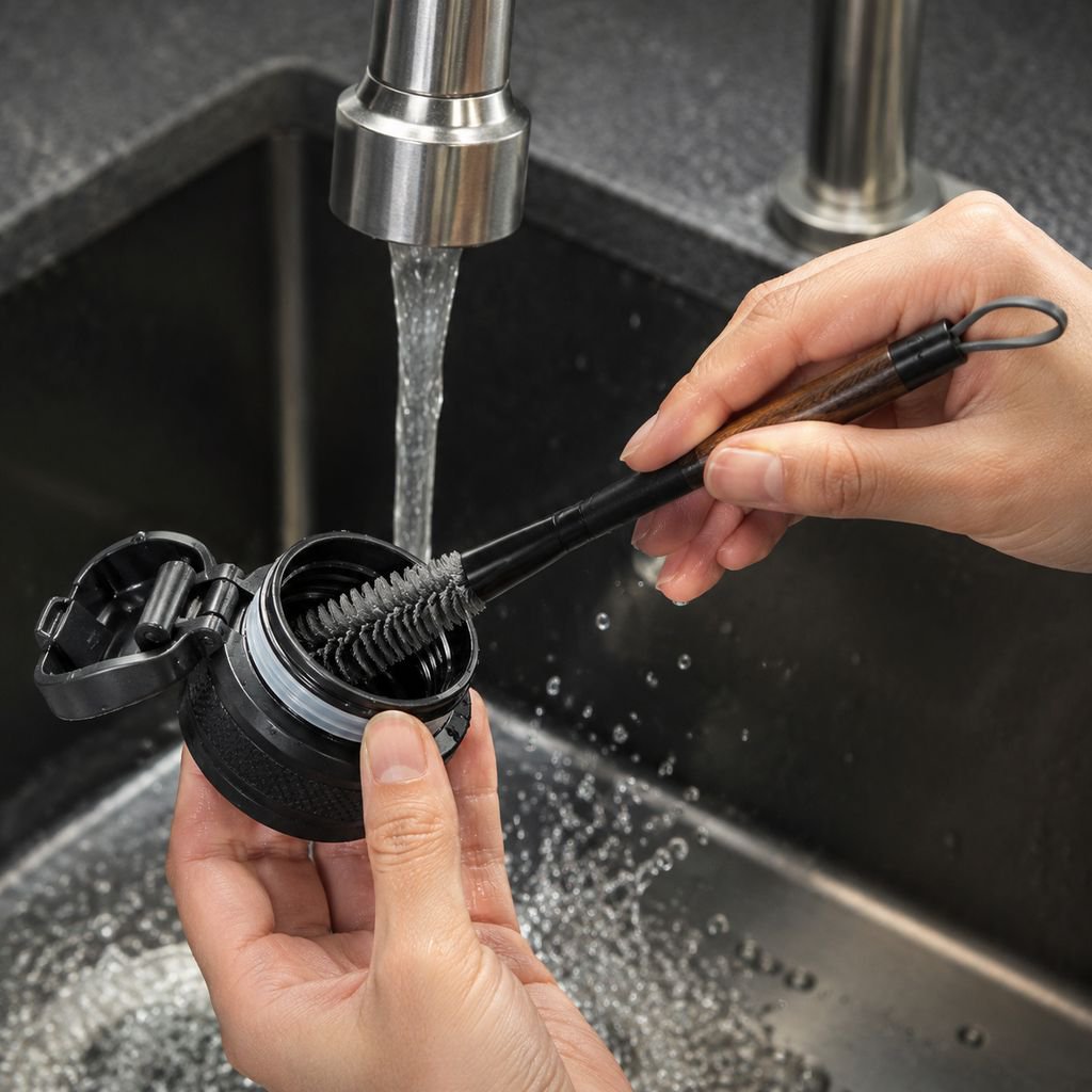 Cup brush demonstrating its flexible design