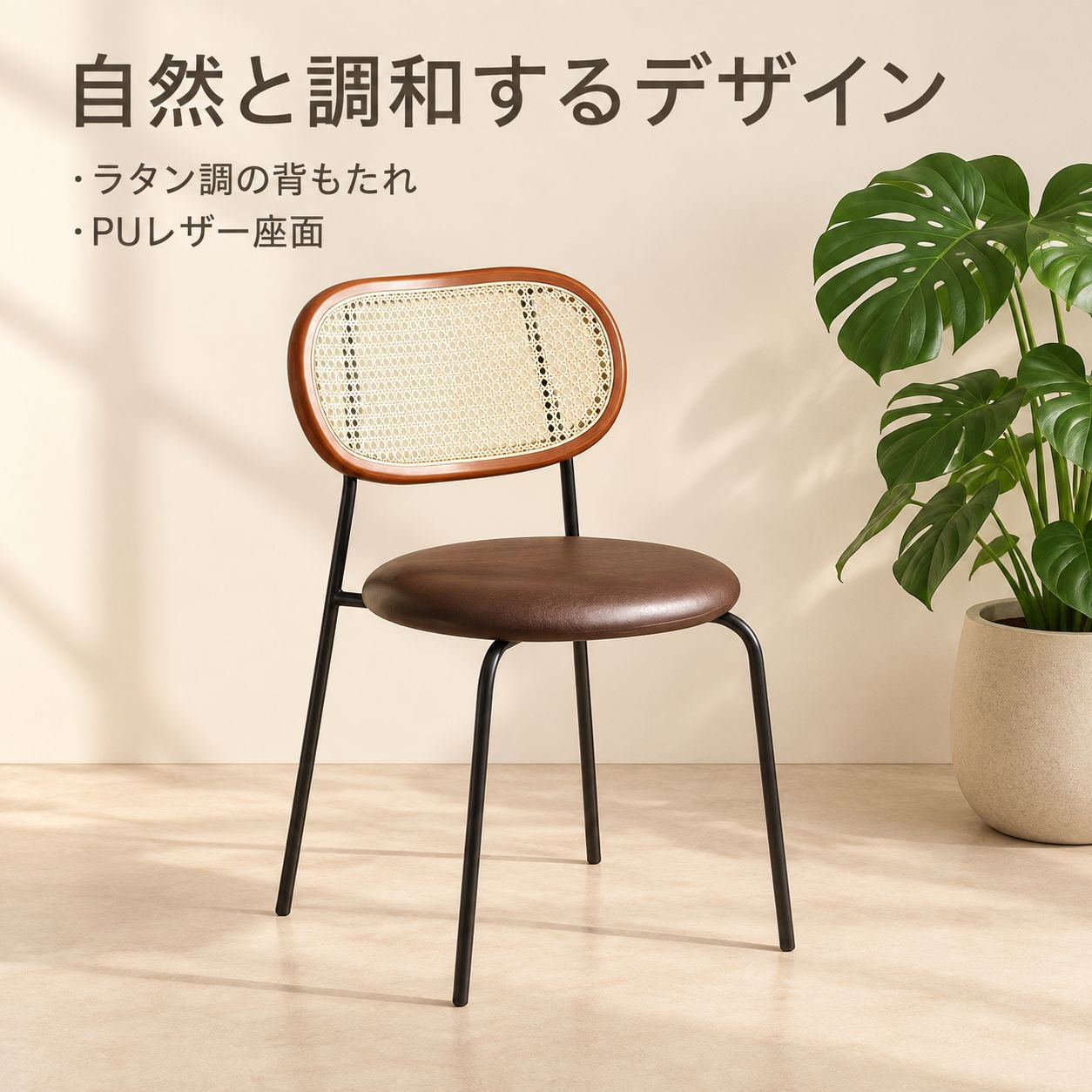 家庭用ラタン調背もたれ付きダイニングチェア