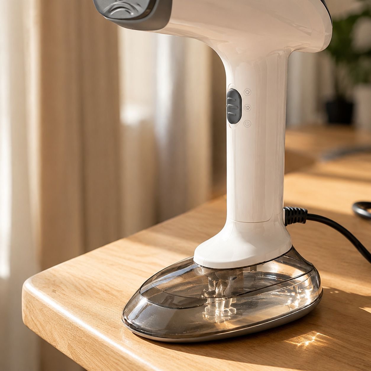 Steam iron removing wrinkles from clothes