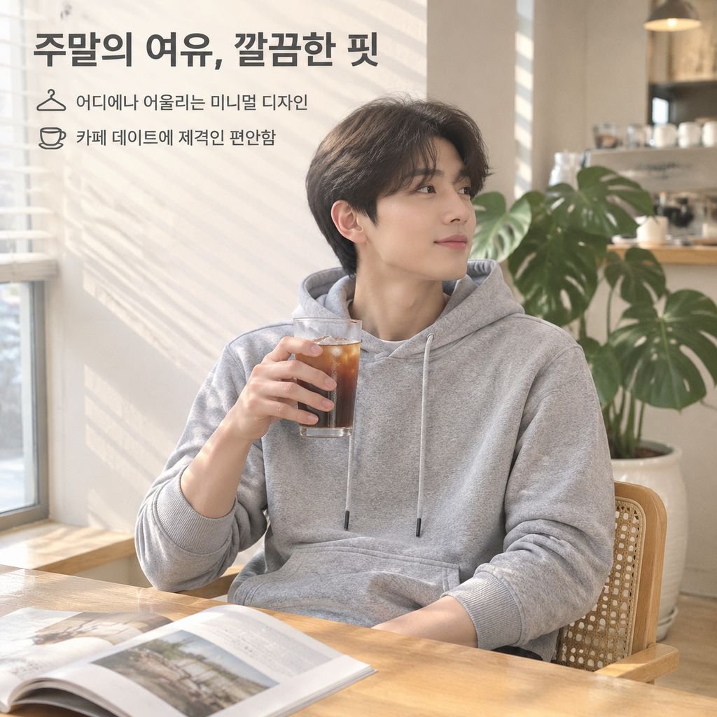 남성용 솔리드 컬러 루즈핏 캐주얼 트렌디 카라 후드 상의