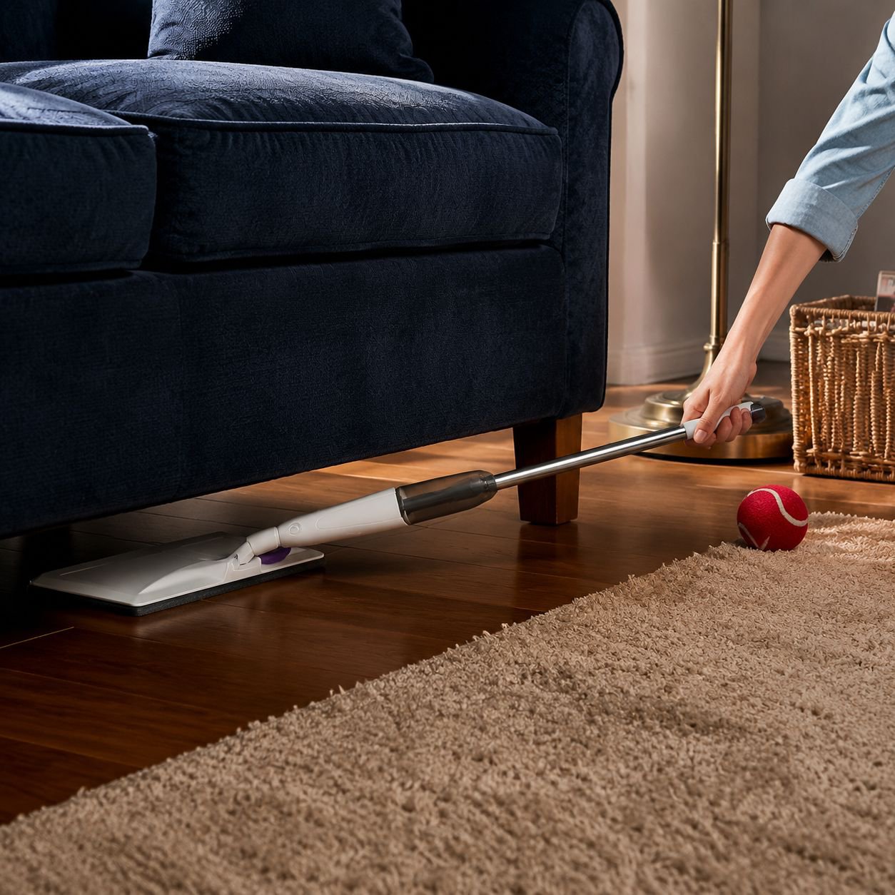 Spray mop with reusable microfiber pad