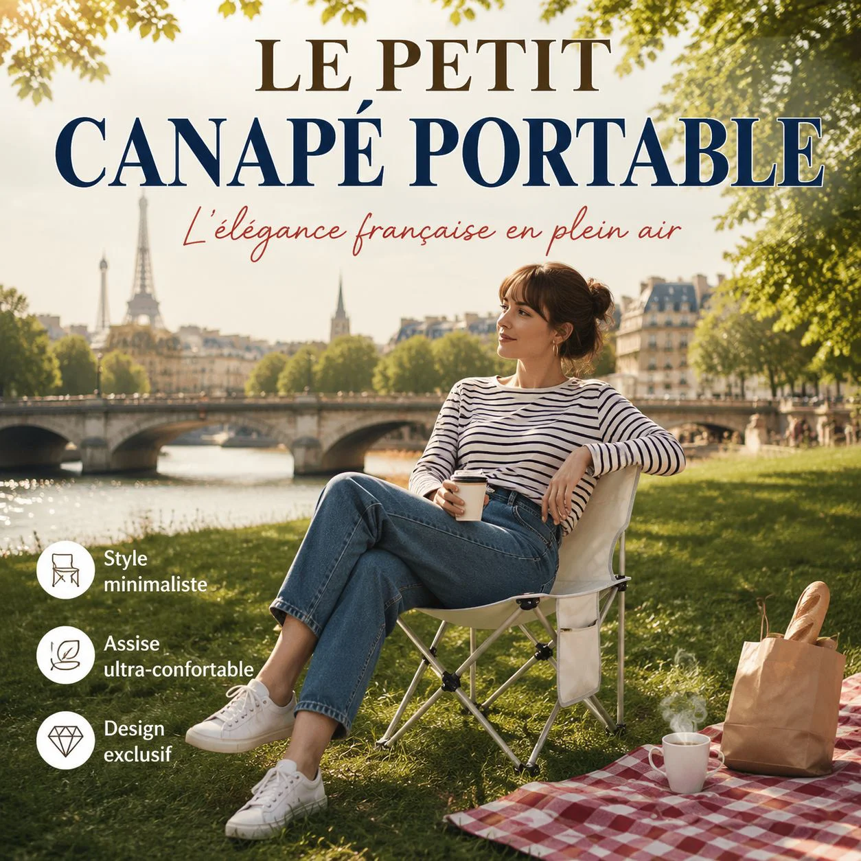 Chaise de pêche pliante extérieure avec dossier portable