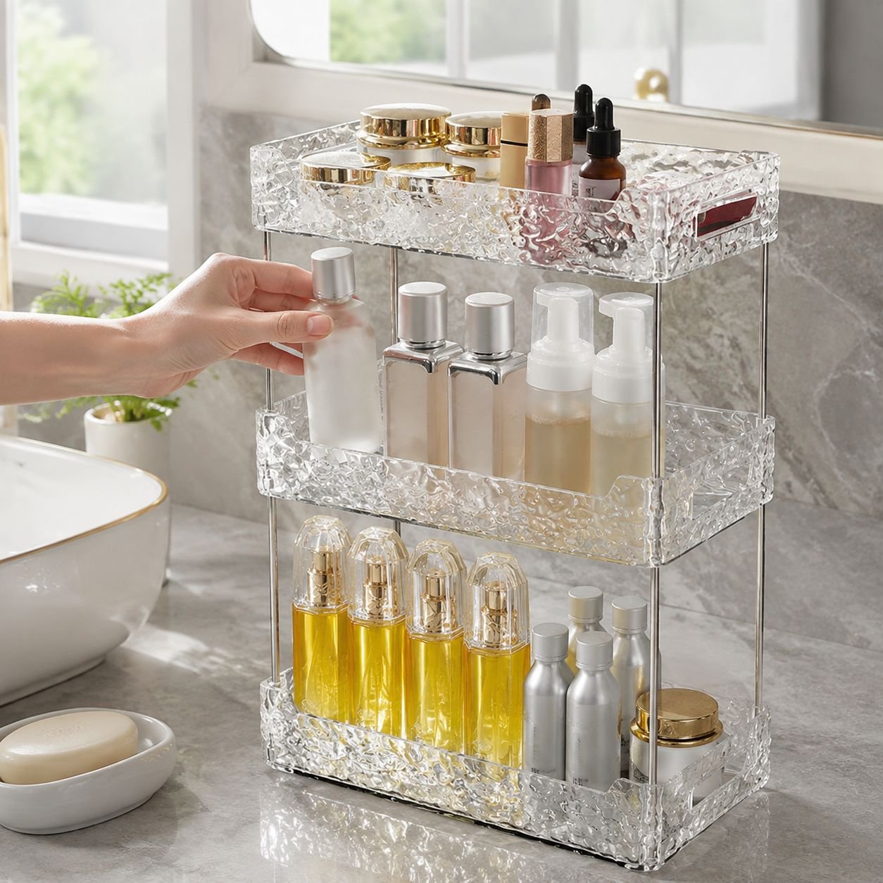Bathroom Desktop Cosmetics Storage Rack Glacier Pattern Multi-Functional Storage Box