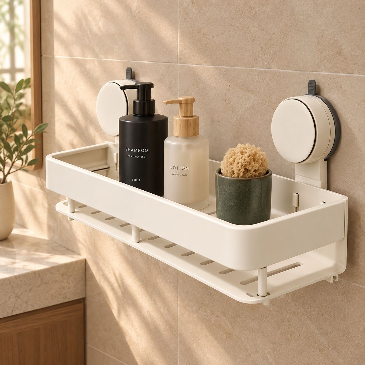 Estante de baño con ventosas, sin perforación