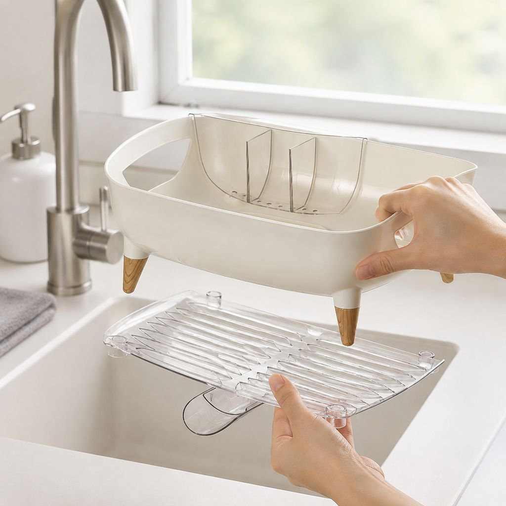 Luxury kitchen draining rack holding plates and bowls