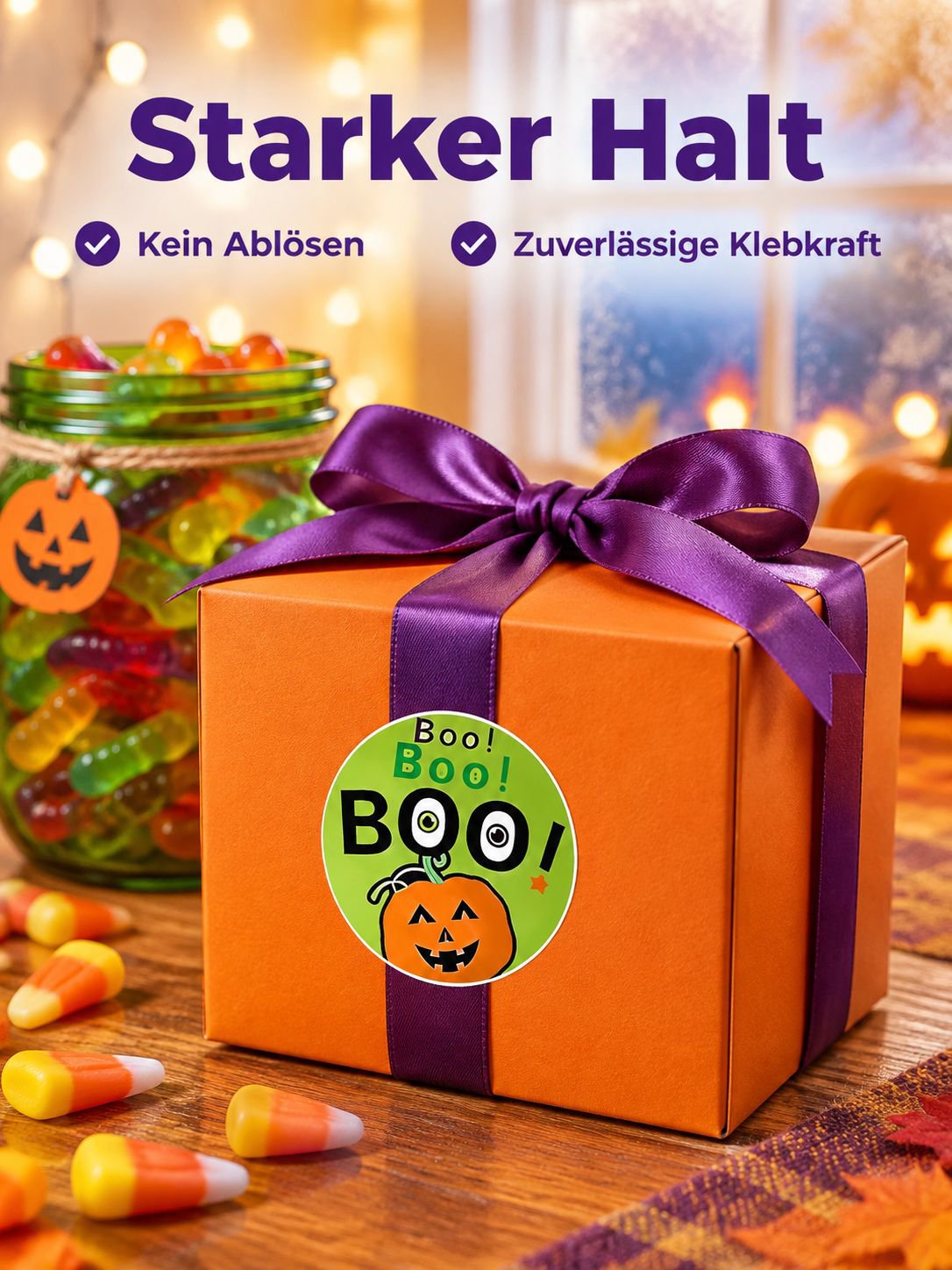 Verschiedene Halloween Motive auf Stickern wie Kürbis und Geist