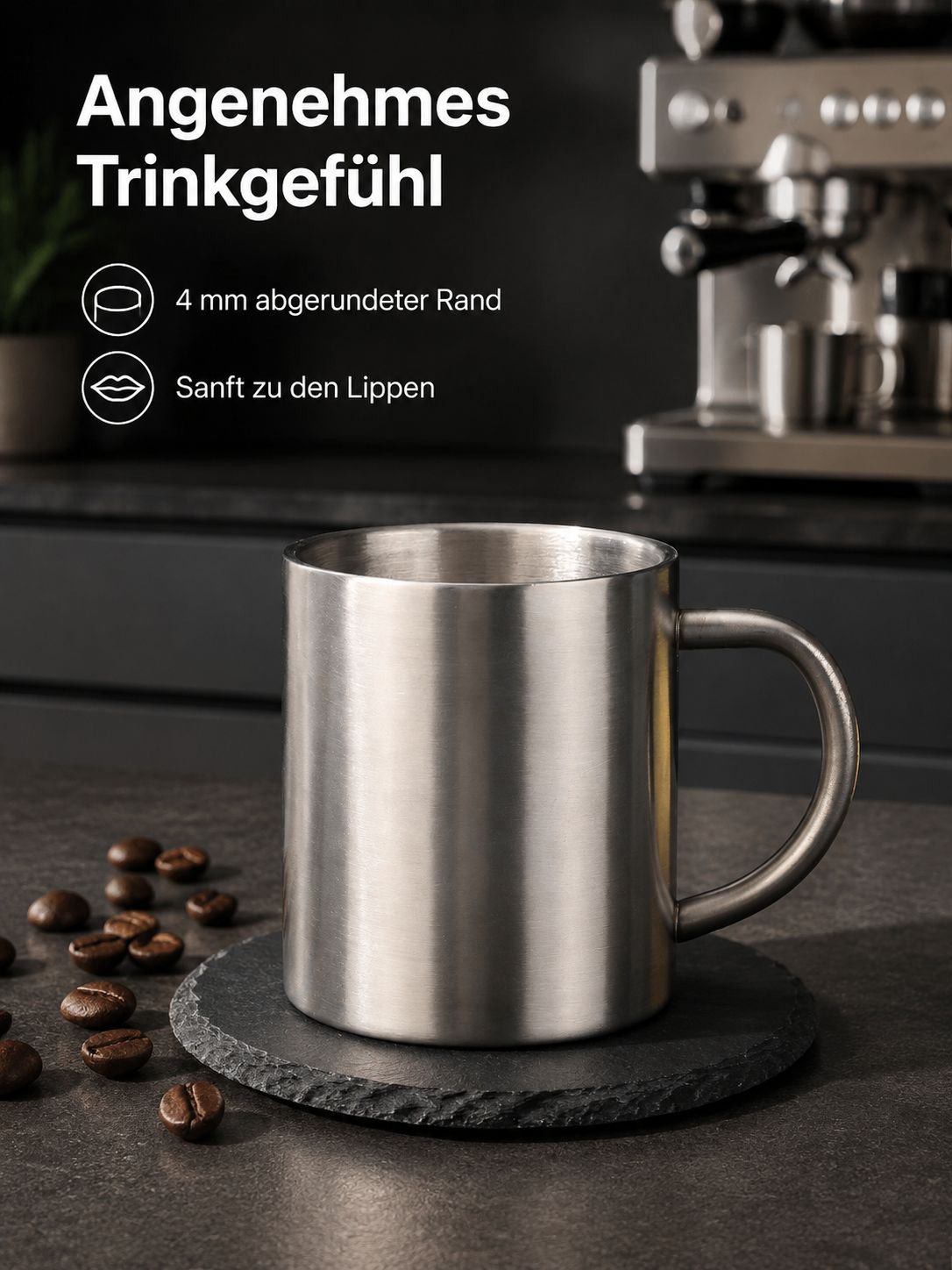 Becher aus Edelstahl 304 mit doppelwandigem Griff
