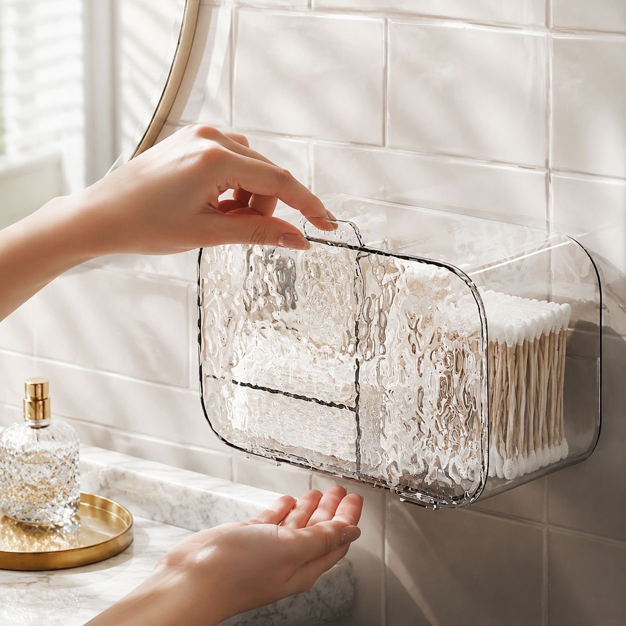 Minimalist Bathroom Multifunctional Cosmetic Box with Glacier Pattern Storage Rack