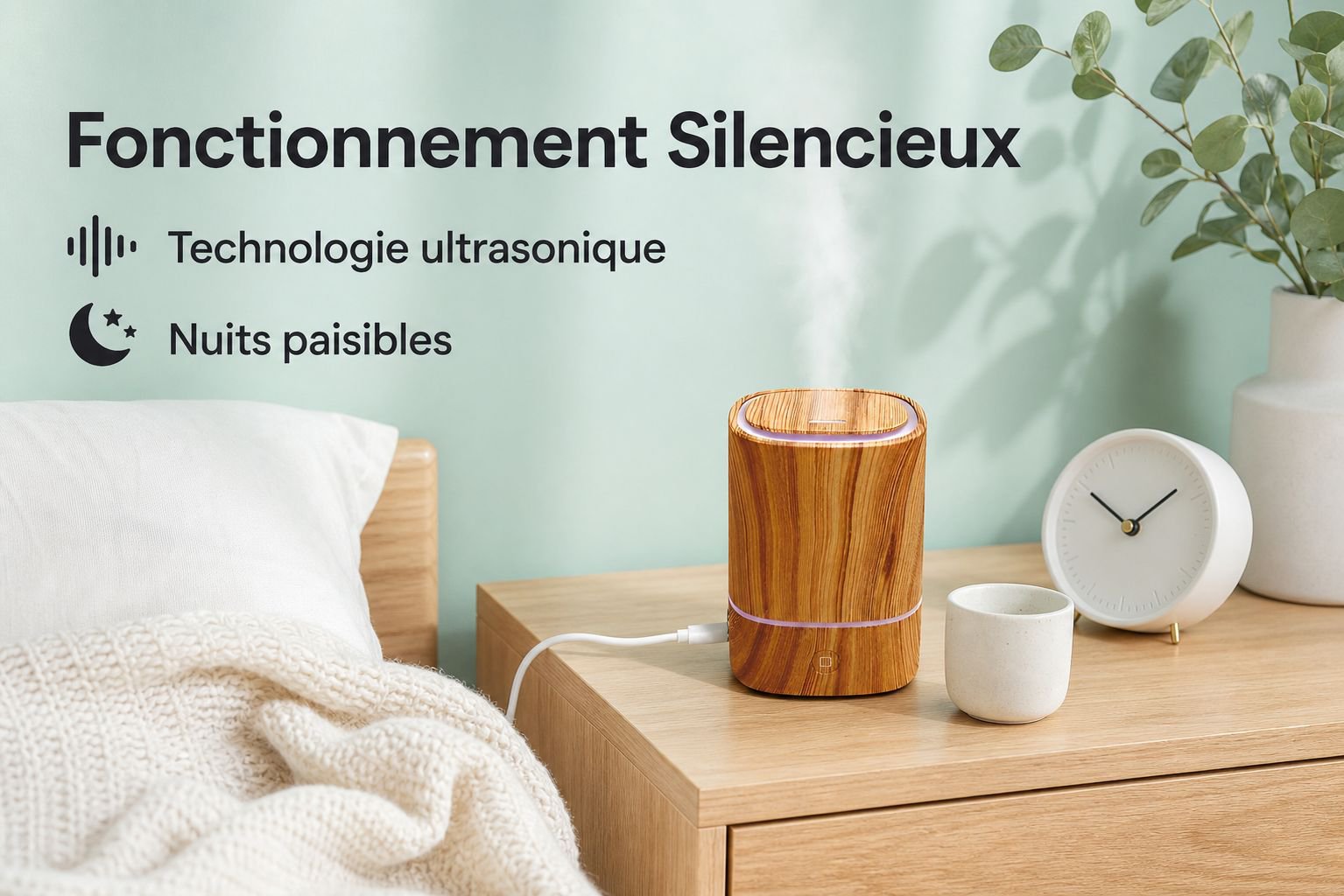 Humidificateur d'air à ultrasons USB effet bois