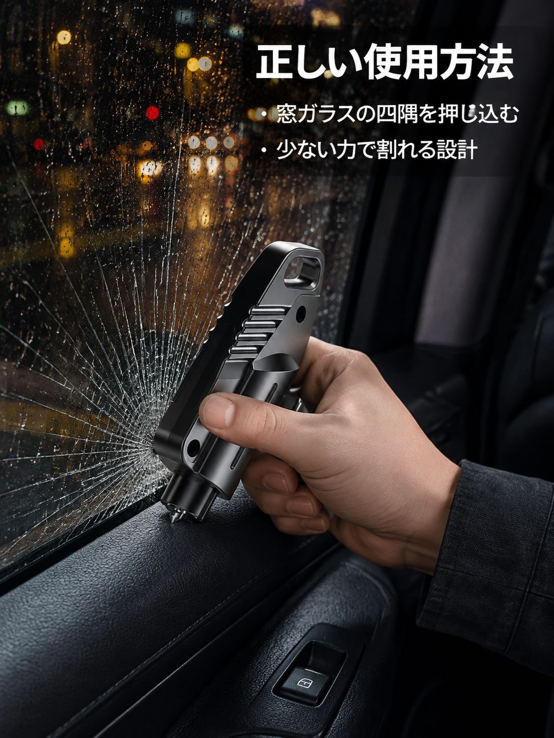 車の窓ガラスを割る緊急脱出ハンマー