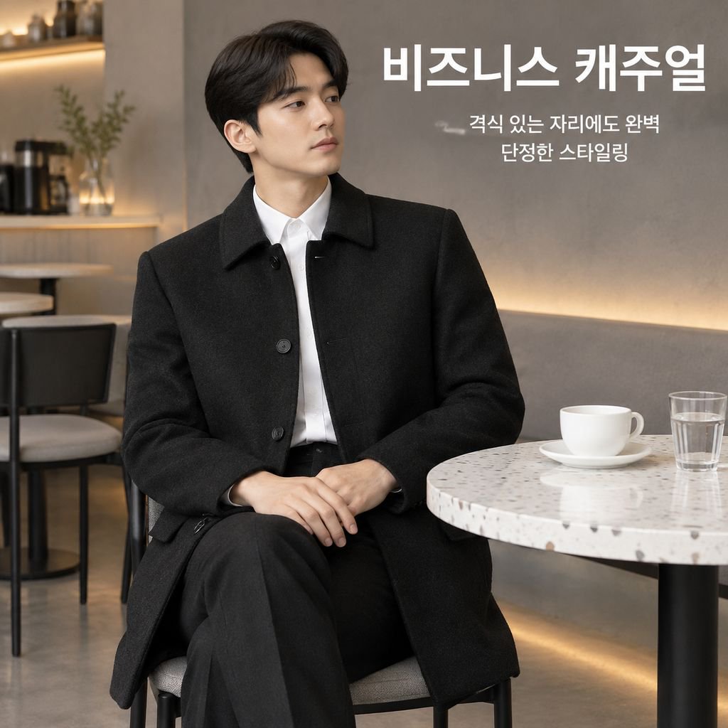 남성 봄가을 슬림 미디 롱 카라 모직 코트 트렌치 자켓